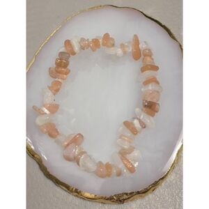 Peach Moonstone Chip Bracelet 7” Natural Gemstone Stretch Boho Healing